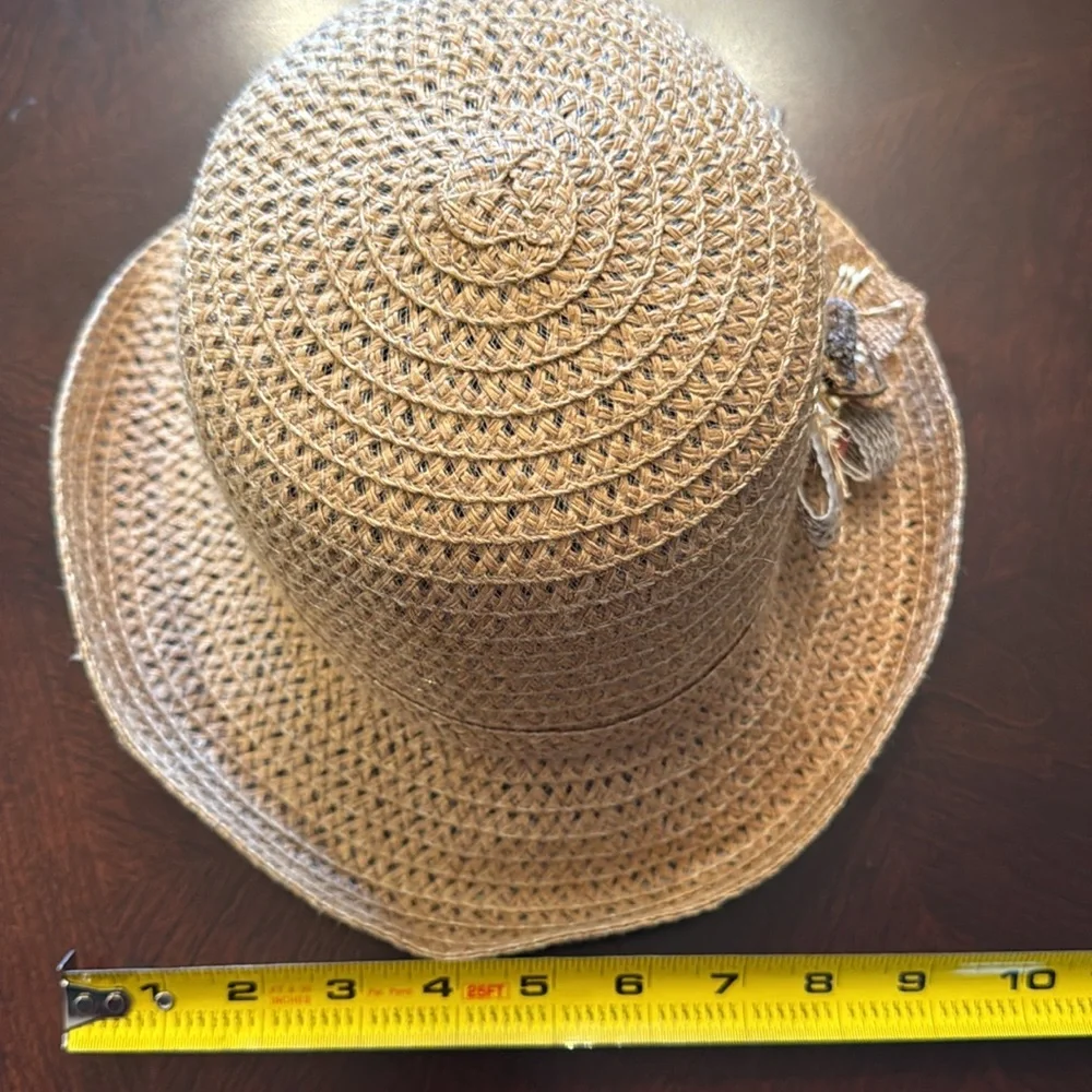 Summer Hat With Burlap/Ribbon Flower At The Side